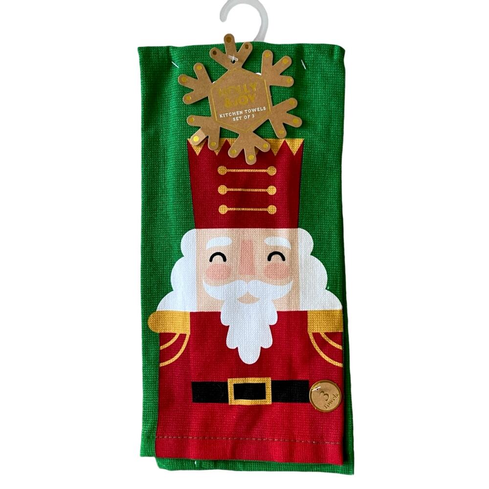 Set of 3 Christmas Holiday Nutcracker Kitchen Towels Pop of Color NWT